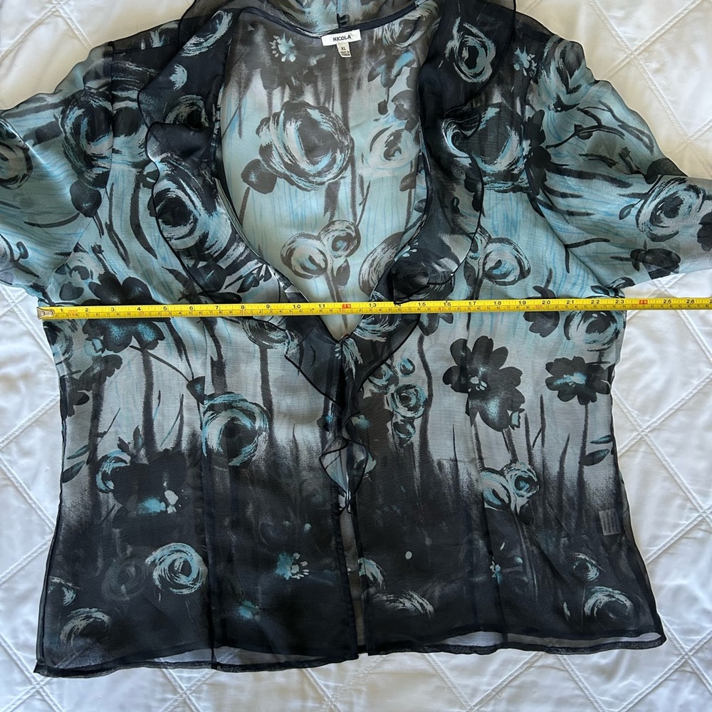 NICOLA Sheer Blouse - Black and Blue - Picture 8 of 10